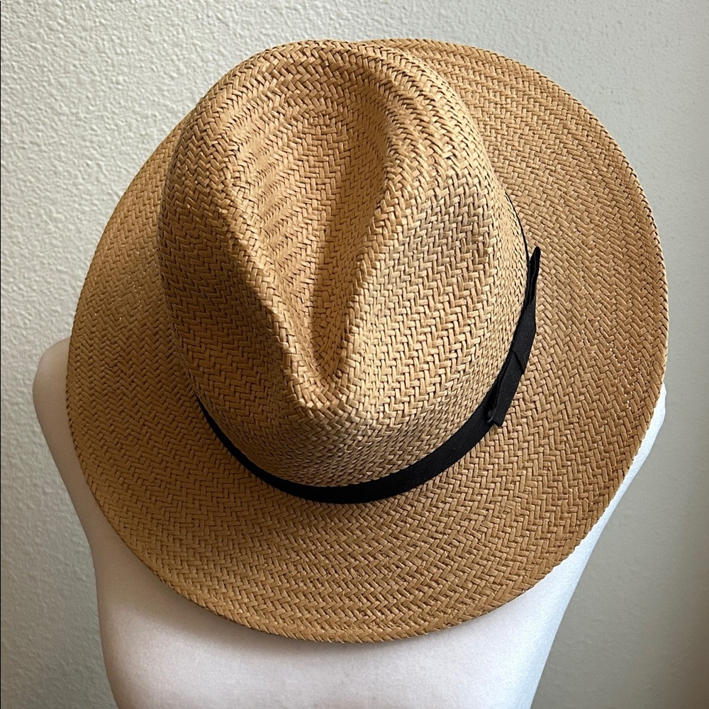 Aerie Stylish Tan Fedora Hat with Black Band